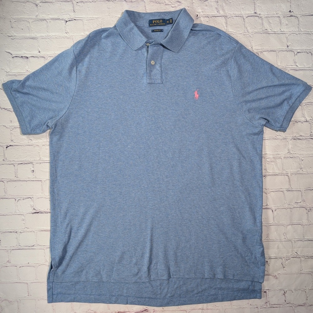 Polo Ralph Lauren Polo Shirt Mens XL Cotton Blue Heather Pink Pony Custom Fit